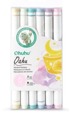 Ohuhu Honolulu Pastel Alcohol Markers 6 Colors Brush Chisel Dual Tip NEW